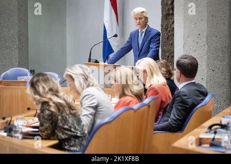 La Haye, pays-Bas. 21st septembre 2022. LA HAYE - pays-Bas, 2022-09-21 11:03:52 LA HAYE - Geert Wilders (PVV) au cours de la première journée des réflexions politiques générales, le débat après le discours du Trône, le jour du budget. Au cours du débat, les principaux points du budget de millions de dollars et du budget national ont été examinés. Credit: ANP/Alamy Live News Banque D'Images