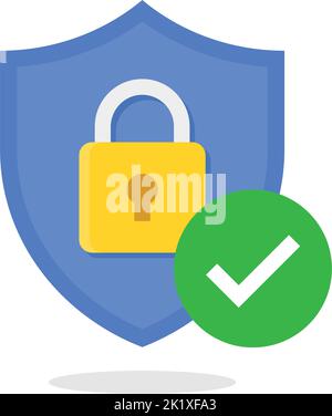 Protection avec cadenas et coche. Icône de vecteur plat moderne Illustration de Vecteur