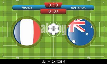 Modèle de tableau de bord de la France et de l'Australie pour la compétition de football. Illustration vectorielle. Modèle sport. Illustration de Vecteur