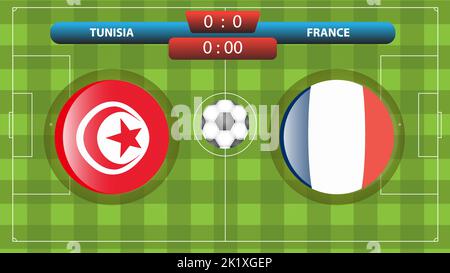 Annonce du match entre la Tunisie et la France dans le cadre de la compétition internationale de football. Illustration vectorielle. Modèle sport. Illustration de Vecteur