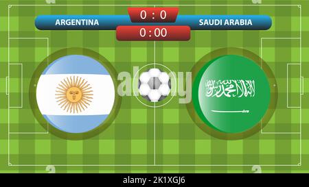 Modèle de tableau de bord entre l'Argentine et l'Arabie saoudite pour la compétition de football. Illustration vectorielle. Modèle sport. Illustration de Vecteur