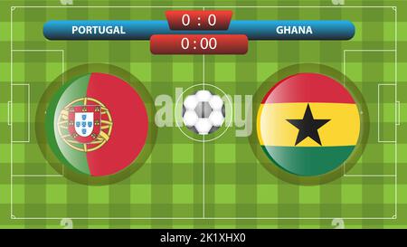 Annonce du match entre le Portugal et le Ghana dans le cadre de la compétition internationale de football. Illustration vectorielle. Modèle sport. Illustration de Vecteur