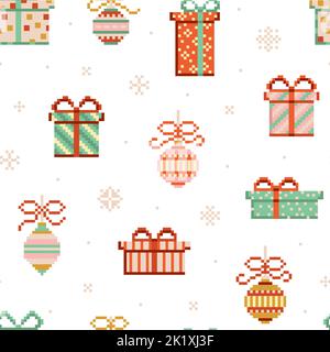 Motif joyeux Noël 8 bits avec boîtes cadeaux Illustration de Vecteur