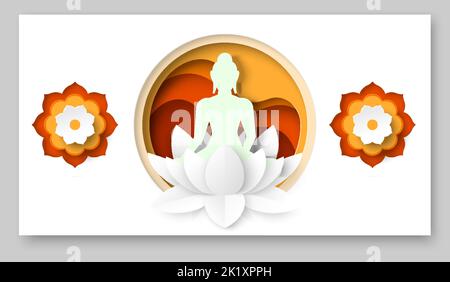 Vecteur de religion Bouddha silhouette et fleur de lotus Illustration de Vecteur