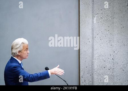 La Haye, pays-Bas. 21st septembre 2022. 2022-09-21 11:26:10 LA HAYE - Geert Wilders (PVV) pendant le premier jour des réflexions politiques générales, le débat après le discours du Trône le jour du budget. Au cours du débat, les principales caractéristiques du budget de millions de dollars et du budget national ont été discutées. Credit: ANP/Alamy Live News Banque D'Images