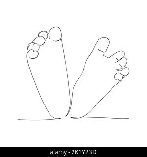 Dessin de ligne continu des pieds de bébé. Minimalisme art. Illustration de Vecteur