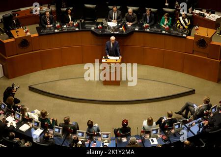 Mexico, Mexique. 20th septembre 2022. Le Président de la République fédérale d'Allemagne, Frank - Walter Steinmeier lors de son discours au Sénat du Mexique dans le cadre de sa visite de travail à Mexico. Sur 20 septembre 2022 à Mexico, Mexique. (Image de crédit : © Luis Barron Eyepix Group/eyepix via ZUMA Press Wire) Banque D'Images