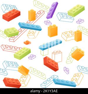 Modèle sans couture de briques de couleur bloc jouets différentes tailles et types illustration vectorielle sur fond blanc Illustration de Vecteur