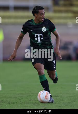 Monaco, Monaco, le 15th septembre 2022. Henry Wingo de Ferencvaros lors du match de l'UEFA Europa League au Stade Louis II, Monaco. Le crédit photo devrait se lire: Jonathan Moscrop / Sportimage Banque D'Images