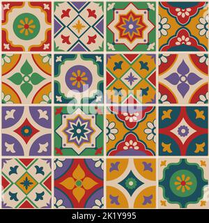 Tuiles azulejos décoratives traditionnelles motif sans couture et arrière-plan abstrait, décoration et concept de design Illustration de Vecteur