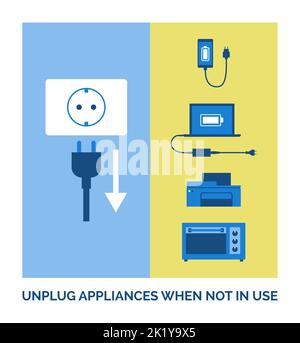 Conseils écologiques : débranchez les appareils lorsqu'ils ne sont pas utilisés Illustration de Vecteur