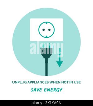 Conseils écologiques : débranchez les appareils lorsqu'ils ne sont pas utilisés Illustration de Vecteur