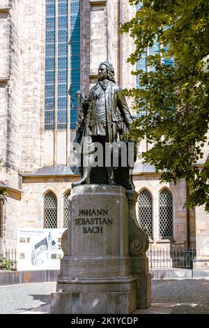 New Bach Monument outside the Thomas Church in Leipzig. Stock Photo