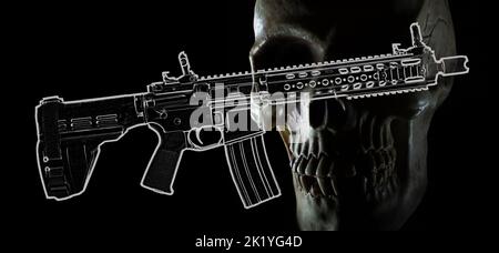 AR-15 avec crâne et poignée pistolet dans un rendu 3D Banque D'Images