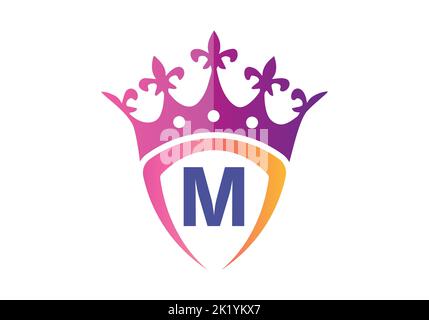 Lettre M avec modèle de logo Shield et Crown. Illustration de Vecteur