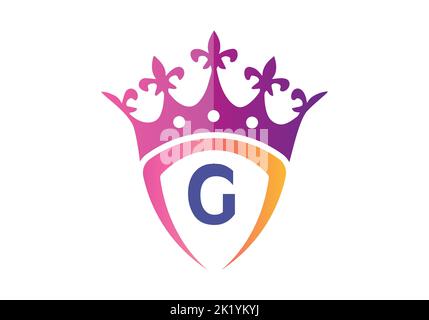 Lettre G, alphabet monogramme avec modèle de logo Shield et Crown. Illustration de Vecteur