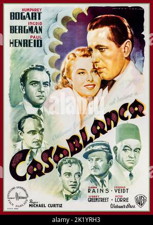 Casablanca 1940 Affiche De Film Rétro 1948 Warner Bros., Par L'Artiste Luigi Martinati Avec Humphrey Bogart, Ingrid Bergman, Paul Henreid, Claude Rains, Conrad Veidt, Sydney Greenstreet, Peter Lorre Banque D'Images