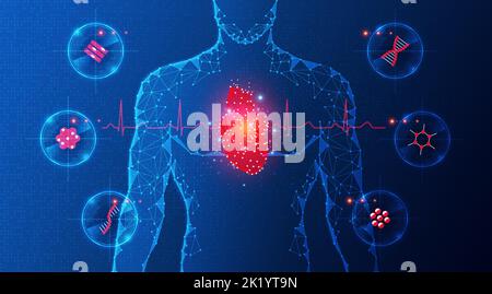 Biomarqueurs cardiaques et cardiovasculaires - innovation médicale et progrès dans la découverte de biomarqueurs cardiovasculaires - Illustration conceptuelle Banque D'Images