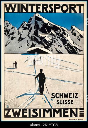 ZWEISIMMEN 1900s Winter Sport ski Poster Suisse Suisse Schweiz Suisse ZWEISIMMEN Vintage 1920s Poster de voyage - Winter Sport - AB Winter Sport ZWEISIMMEN, vers 1920 Banque D'Images
