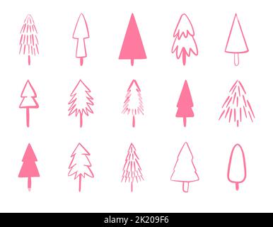 Ensemble vectoriel d'icônes d'arbre de noël rose. Illustration de Vecteur
