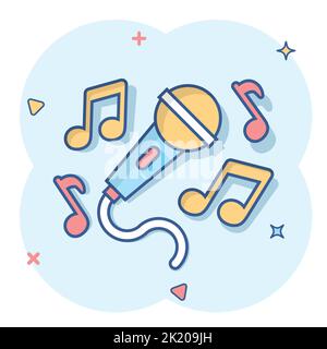 Icône de la musique de karaoké dans le style comique. Discours Microphone cartoon vector illustration sur fond blanc isolé. L'équipement audio splash concept d'entreprise Illustration de Vecteur