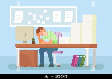 Design plat vectoriel pour les employés de bureau déprimés Illustration de Vecteur