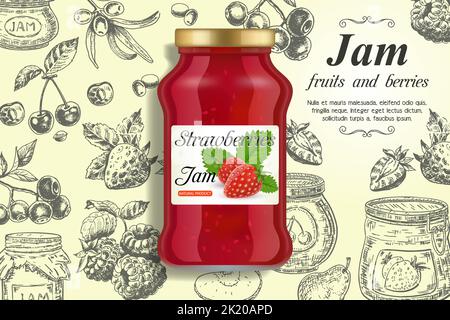 Modèle vectoriel de confiture de fraises Illustration de Vecteur