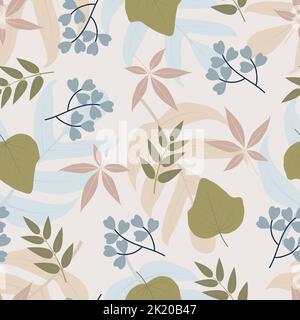 Motif feuilles et branches abstraites sans couture et motif feuillage créatif. Arrière-plan de texture répétée pour l'impression de surface Illustration de Vecteur