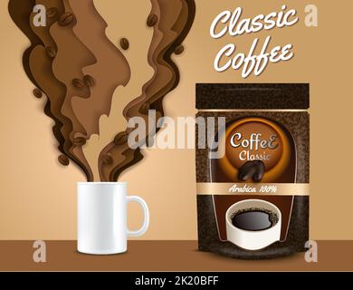 Affiche de café 3D, format vectoriel, modèle de bannière Illustration de Vecteur