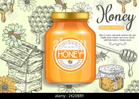 Modèle d'affiche vectoriel d'annonces de miel naturel Illustration de Vecteur