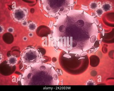 Devenir virale. Vue microscopique d'un virus attaquant les cellules saines du corps humain Banque D'Images