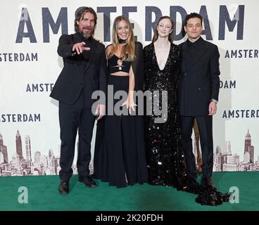 Christian Bale, Margot Robbie, Andrea Riseborough et Rami Malek assistent à la première européenne d'Amsterdam à l'Odeon Luxe Leicester Square, Londres. Date de la photo: Mercredi 21 septembre 2022. Banque D'Images