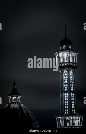 Cliché vertical en niveaux de gris d'une tour Banque D'Images