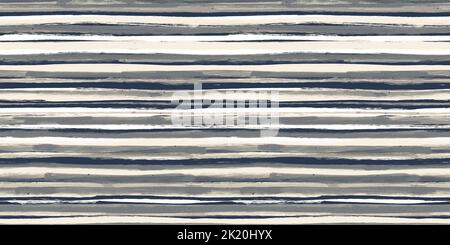 Sans couture peint à la main espiègle Loose rayures horizontales bleu marine et beige crème. Motif bébé garçon ou style nautique. Haute résolution Banque D'Images