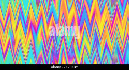 Seamless psychedelic rainbow tribal herringbone chevron stripes pattern background texture. Trippy hippy abstract dopamine dressing style fashion moti Banque D'Images