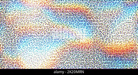 Motif d'arrière-plan dégradé abstrait de demi-teinte CMJN transparent. Texture circulaire à pois couleur cyan, magenta, jaune et noir inclinable. Rétro Banque D'Images