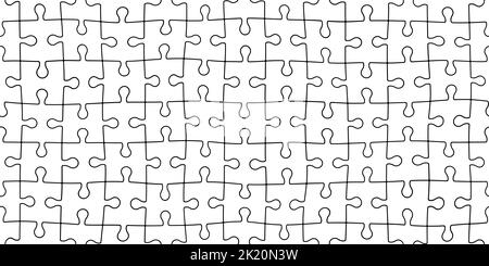 Seamless minimal blank jigsaw puzzle pieces background pattern in black and white monochrome with copy space. Creative problem solving or business tea