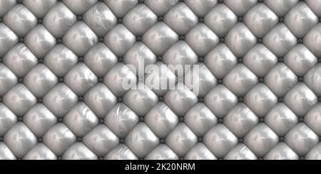 Seamless luxury grey leather padded upholstery background texture. Trendy elegant retro silver vinyl diamond tufted chesterfield pattern, ideal for so Stock Photo