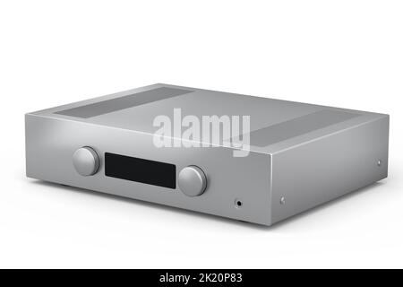 Chaîne hi-Fi avec platine et amplificateur pour Home Cinéma sur fond blanc. Banque D'Images