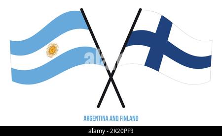 Argentine et Finlande drapeaux croisés et ondulant le style plat. Proportion officielle. Corriger les couleurs. Illustration de Vecteur