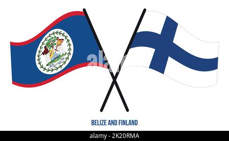 Belize et Finlande drapeaux croisés et de style à plat. Proportion officielle. Corriger les couleurs. Illustration de Vecteur