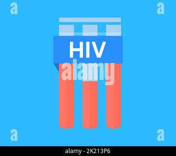 Sample blood collection tube with HIV test label logo design. HIV Vaccine vector design and illustration. Illustration de Vecteur