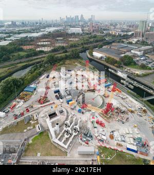 Station de pompage d'Abbey Mills le site de Thames Tideway est utilisé pour recevoir le tunnel de Chambers Wharf et se connecter au Lee tunnel de Londres Banque D'Images