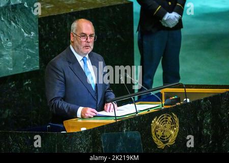 New York, États-Unis. 21st septembre 2022. Alar Kare, Président de la République d'Estonie, prend la parole au débat général de l'Assemblée générale des Nations Unies de 77th. Credit: Enrique Shore/Alay Live News Banque D'Images