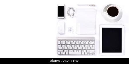 Instruments de productivité. Plan d'examen en studio d'une variété d'objets de la vie professionnelle Banque D'Images