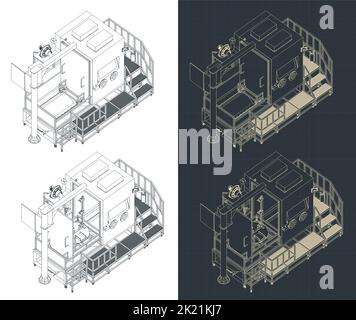 Illustrations vectorielles stylisées de plans isométriques de machines de sablage Illustration de Vecteur