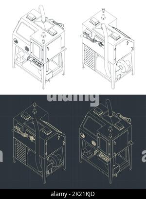 Illustrations vectorielles stylisées de modèles isométriques de machines de sablage à rotation automatique Illustration de Vecteur