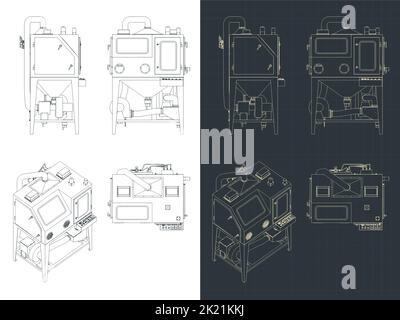 Illustrations vectorielles stylisées de modèles de machines de sablage à rotation automatique Illustration de Vecteur