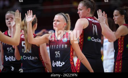 Julie Vanloo, de Belgique, photographiée lors d'un match de basket-ball entre les Etats-Unis et l'équipe nationale belge The Belgian Cats, jeudi 22 septembre 2022 à Sydney, en Australie, le premier match du groupe A de la coupe du monde de basket-ball pour femmes FIBA 2022. Les mondes se déroulent à Sydney, de 22 septembre à octobre. BELGA PHOTO VIRGINIE LEFOUR Banque D'Images