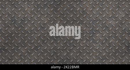 Seamless  old worn grungy iron diamond plate 3D rendering pattern. A tileable high resolution metal texture, perfect for backdrops and backgrounds. Stock Photo